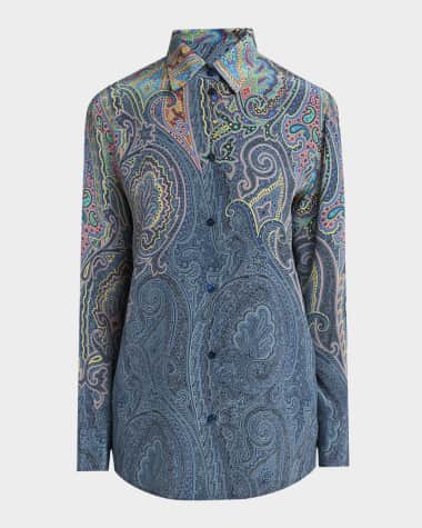 Etro Arnica-Print Button-Down Tunic Blouse
