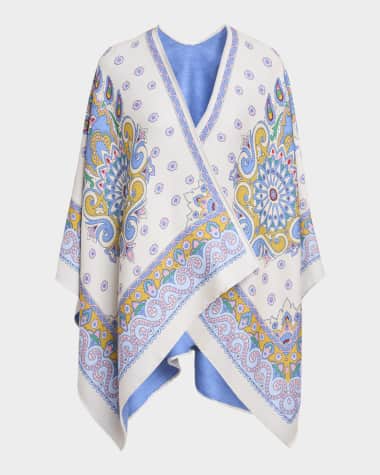 Etro Blue Medallion Wool Reversible Cape