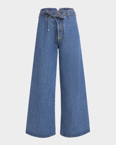 Etro Belted Wide-Leg Crop Denim Trousers