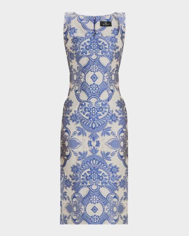 Etro Square-Neck Lace Effect Brocade Dress
