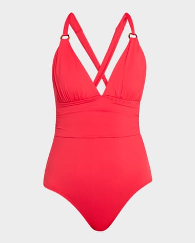 Tommy Bahama Pearl Novelty V-Neck One-Piece Swimsuit