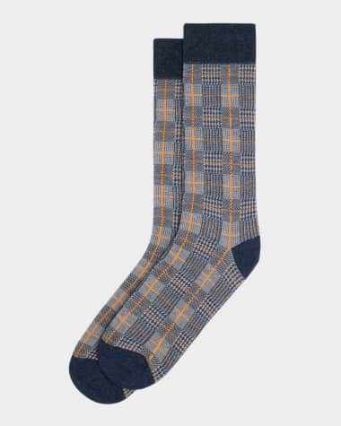 Neiman Marcus Men's Glen Plaid Crew Socks