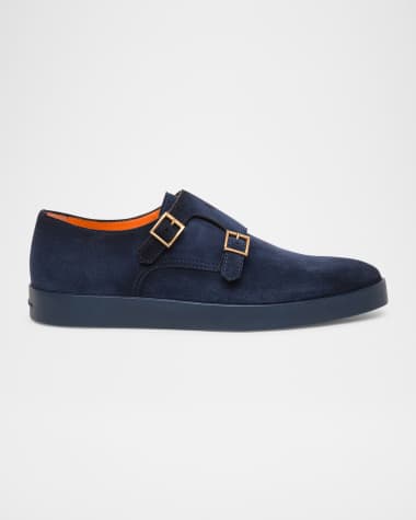 Santoni Men's Bankable Suede Double-Monk Strap Sneakers