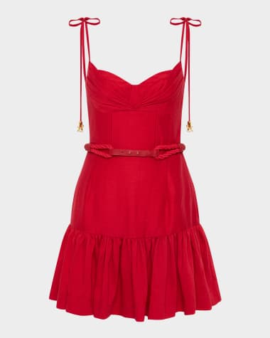 REBECCA VALLANCE Simona Belted Flounce Sweetheart Mini Dress
