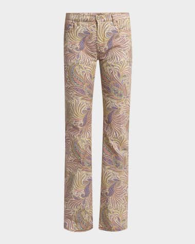 Etro Foliage Neutral Romantic Stretch Denim Flare Trousers