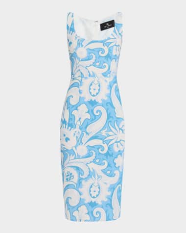 Etro Summer Paisley Square-Neck Cady Dress