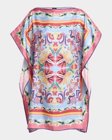 Etro Summer Artwork Silk Poncho Dress