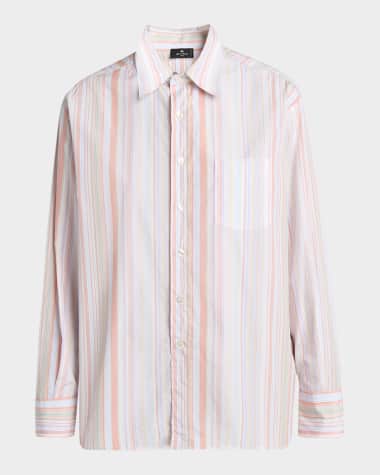 Etro Silk Foulard-Panel Stripe Cotton Poplin Tunic Shirt