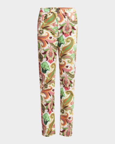 Etro White Summer Print Straight-Leg Denim Jeans
