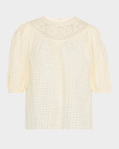 Ulla Johnson Amina Eyelet Puff-Sleeve Top