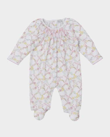 Kissy Kissy Girl's Garden Trellis Smocked Footie, Size Newborn-9M
