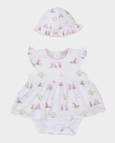 Kissy Kissy Girl's Fairway Foursome Bodysuit Dress & Hat Set, Size 0M-18M