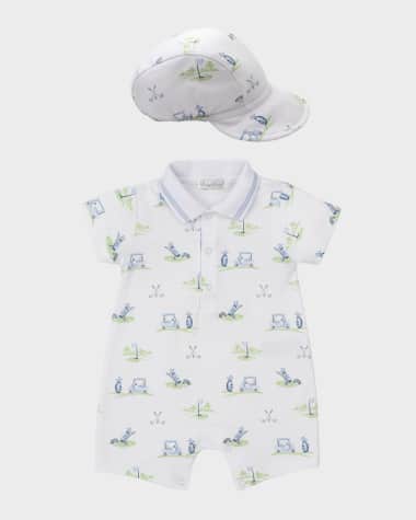 Kissy Kissy Boy's Fairway Foursome Short Playsuit and Hat Set, Size 0M-9M