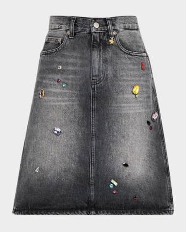 Marc Jacobs Charm Embellished Denim A-Line Skirt