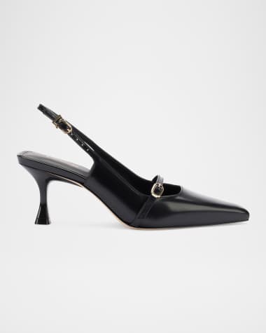 Larroude Ines Leather Buckle Slingback Pumps