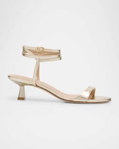 Stuart Weitzman Nudist Metallic Ankle-Wrap Sandals