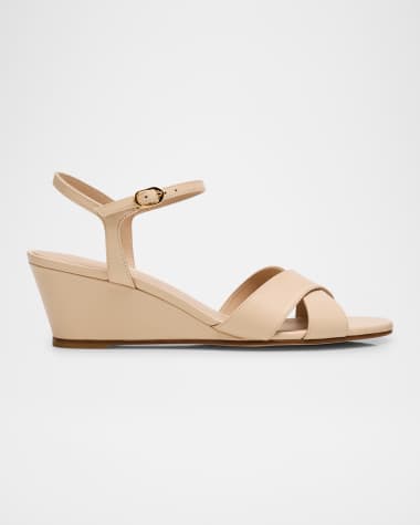 Stuart Weitzman Dayna Leather Crisscross Wedge Sandals