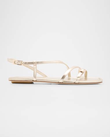 Stuart Weitzman Georgie Metallic Strappy Flat Sandals
