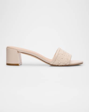 Stuart Weitzman Fia Cotton Block-Heel Slide Sandals