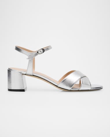 Stuart Weitzman Dayna Metallic Leather Crisscross Sandals