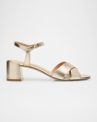 Stuart Weitzman Dayna Metallic Leather Crisscross Sandals