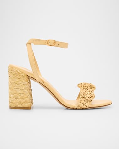Stuart Weitzman Magnolia Floral Raffia Ankle-Strap Sandals