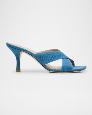 Stuart Weitzman Dayna Denim Crisscross Slide Sandals