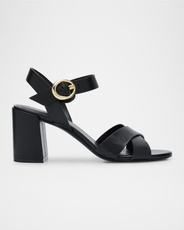 Stuart Weitzman Benni Leather Crisscross Ankle-Strap Sandals