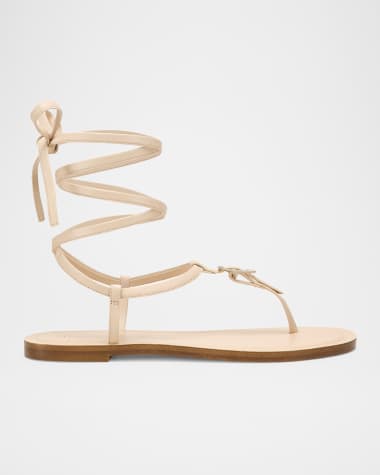 Stuart Weitzman Georgie Leather Ankle-Wrap Flat Sandals