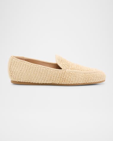 Stuart Weitzman Lee Woven Raffia Slip-On Loafers