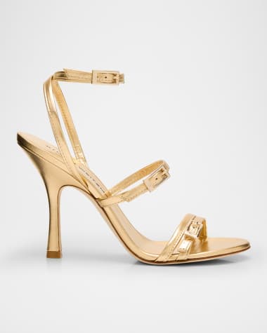 Stuart Weitzman Georgie Metallic Buckles Strappy Sandals