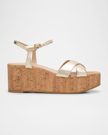 Stuart Weitzman Dayna Metallic Crisscross Wedge Sandals