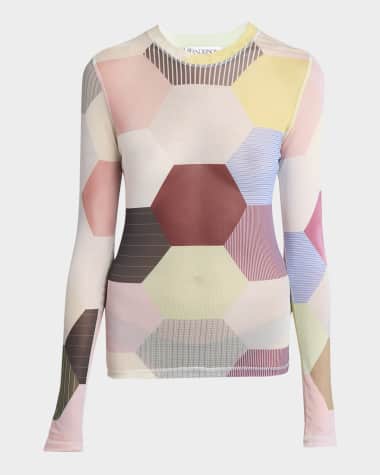 JW Anderson Hexagon-Print Long-Sleeve Mesh Top