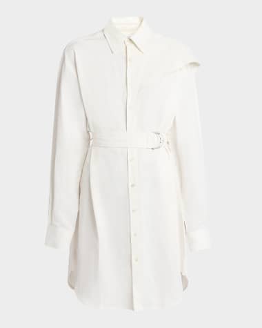 JW Anderson Cape-Shoulder Belted Long-Sleeve Shirtdress
