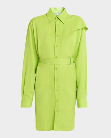 JW Anderson Cape-Shoulder Belted Long-Sleeve Shirtdress