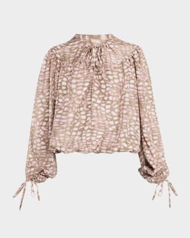 Dries Van Noten Catti Printed Balloon-Sleeve Silk Blouse