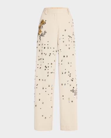 Dries Van Noten Paxy Embellished Wide-Leg Pants