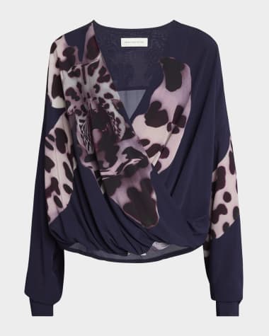Dries Van Noten Camiel Draped Flower Print Blouse