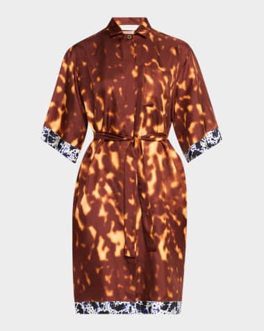 Dries Van Noten Doralia Short-Sleeve Belted Silk Shirtdress