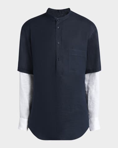 Giorgio Armani Men's Linen Shirt with Sewn-In Long Sleeves