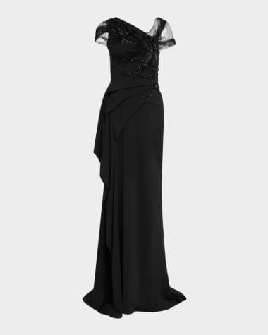 Atelier Prabal Gurung Imogen Beaded Tulle Draped Gown