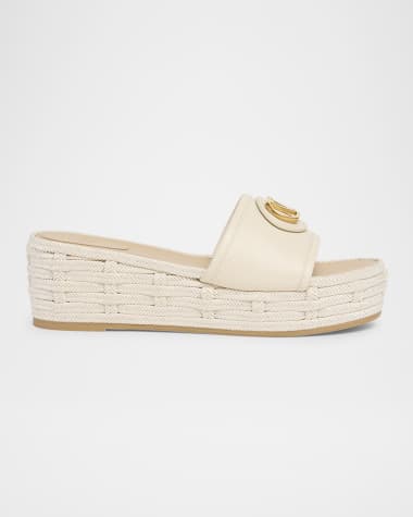 Valentino Garavani Leather VLogo Medallion Platform Espadrilles