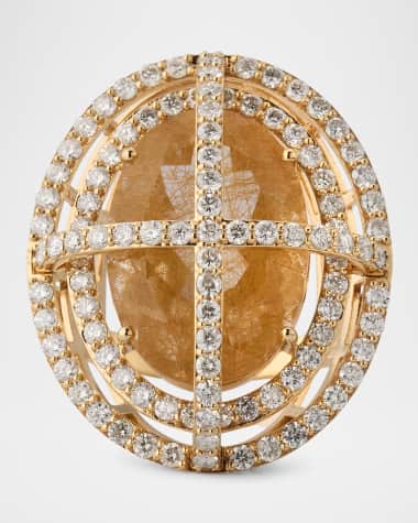 Siena Jewelry 14K Yellow Gold Rutilated Quartz and Diamond Ring