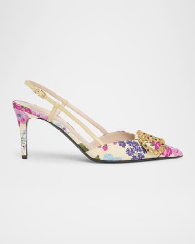 Valentino Garavani VLOGO Pointed Floral Satin Pumps