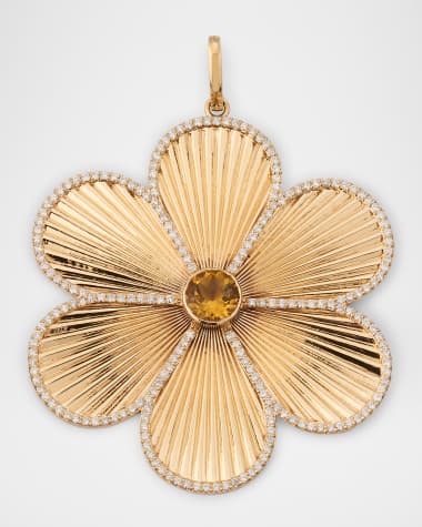 Siena Jewelry 14K Yellow Gold Fluted Flower Diamond and Citrine Charm Necklace