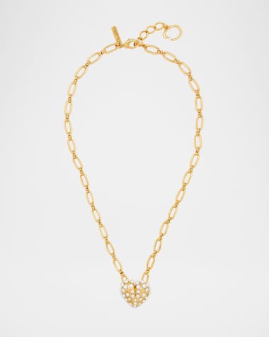 Oscar de la Renta Pearly-Set Heart Pendant Necklace