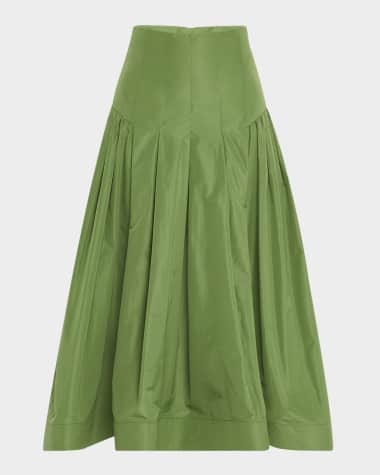 Lela Rose Drop-Waist Pleated Full Ankle Skirt
