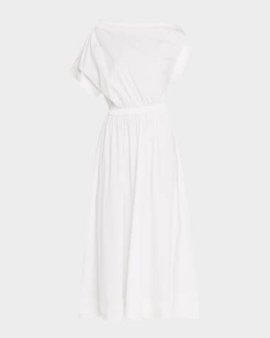 Lela Rose Short-Sleeve Draped Shoulder Midi Dress