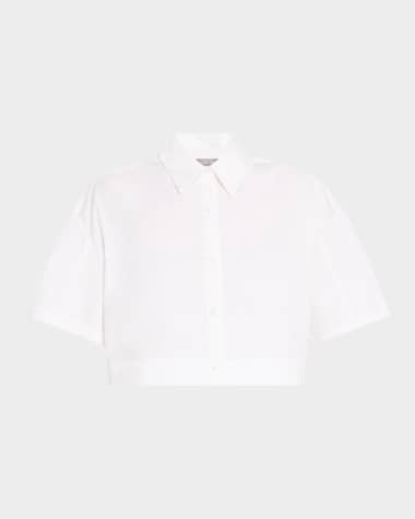 Lela Rose Short-Sleeve Crop Button-Down Shirt