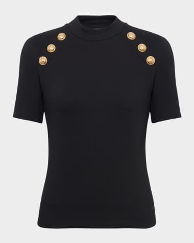 Balmain 6-Button Raglan-Sleeve Stretch T-Shirt